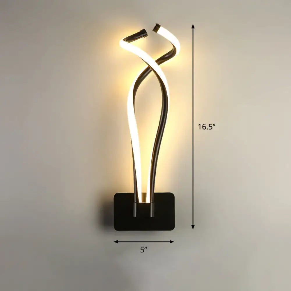 Black spiral LED wall sconce with twin twisting tubes on a rectangular base by Decorbites on Tampa Home & Garden Store