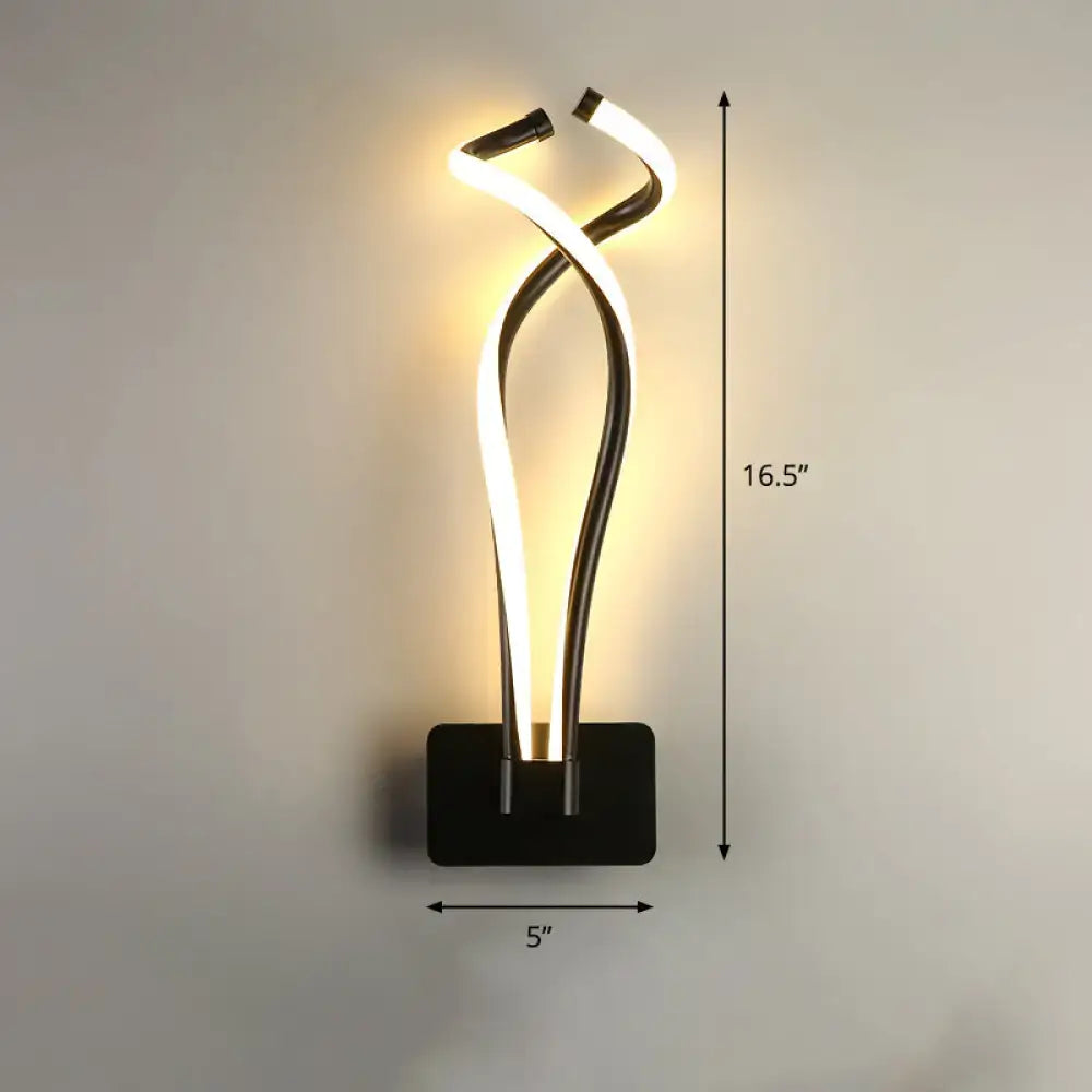 Black Spiral LED Sconce; Decorbites black metal base with white spiral light, 16.5 in tall on Tampa Home & Garden Store