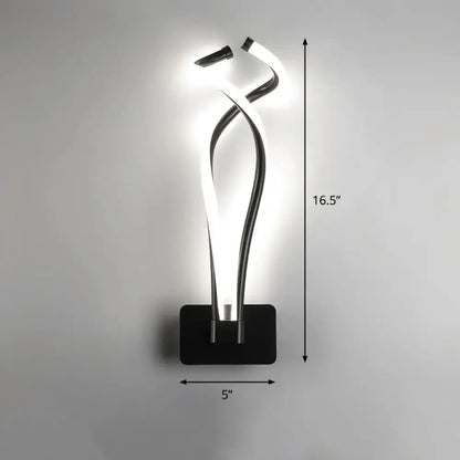 Black Spiral LED Sconce with two twisting light tubes and black backplate on Tampa Home & Garden Store