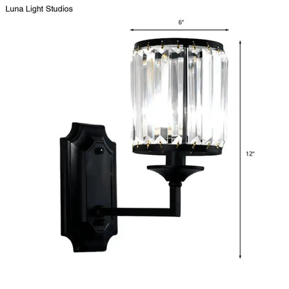 Wall sconce black lamp with clear crystal prism, 6in wide by 12in high Decorbites on Tampa Home & Garden Store