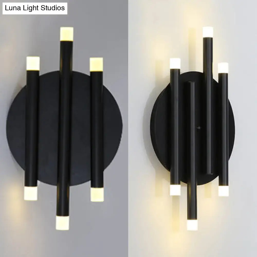 Black round wall sconce with matte black metal rods and circular backplate Decorbites on Tampa Home & Garden Store