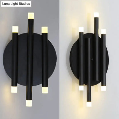 Black round wall sconce with matte black metal rods and circular backplate Decorbites on Tampa Home & Garden Store