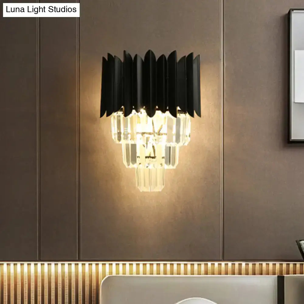 Black Crystal Prism Wall Sconce with sculpted black blade shade and crystal prisms on Tampa Home & Garden Store