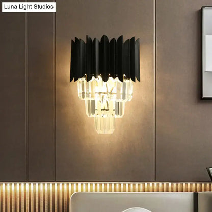 Black Crystal Prism Wall Sconce with sculpted black blade shade and crystal prisms on Tampa Home & Garden Store