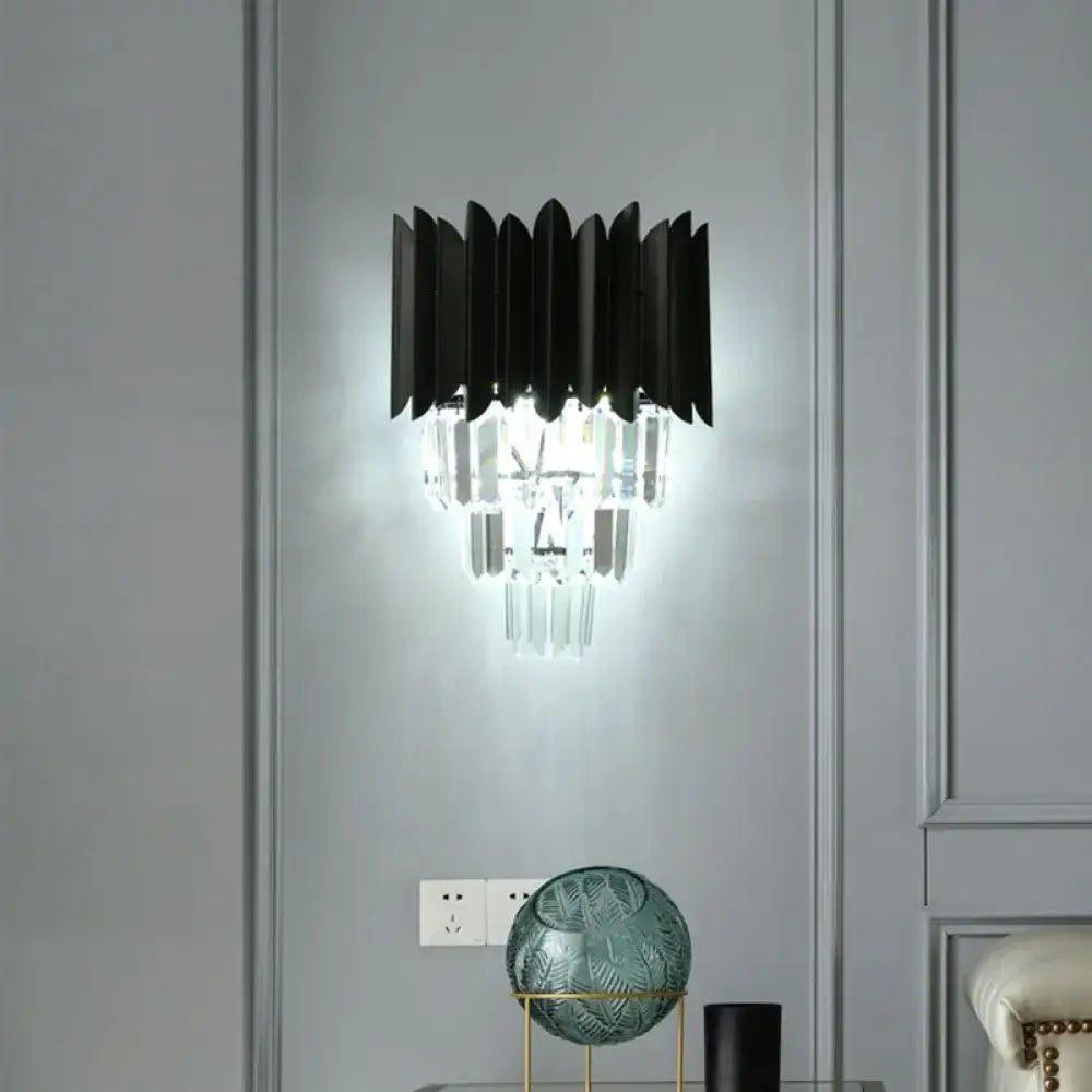 Black crystal prism wall sconce Decorbites black metal shade with hanging prisms on Tampa Home & Garden Store