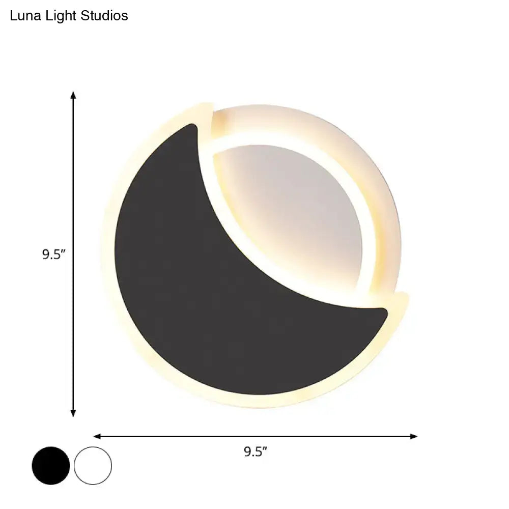 White Eclipse Wall Sconce by Decorbites; crescent-shaped LED wall light with ring, 9.5in dia on Tampa Home & Garden Store