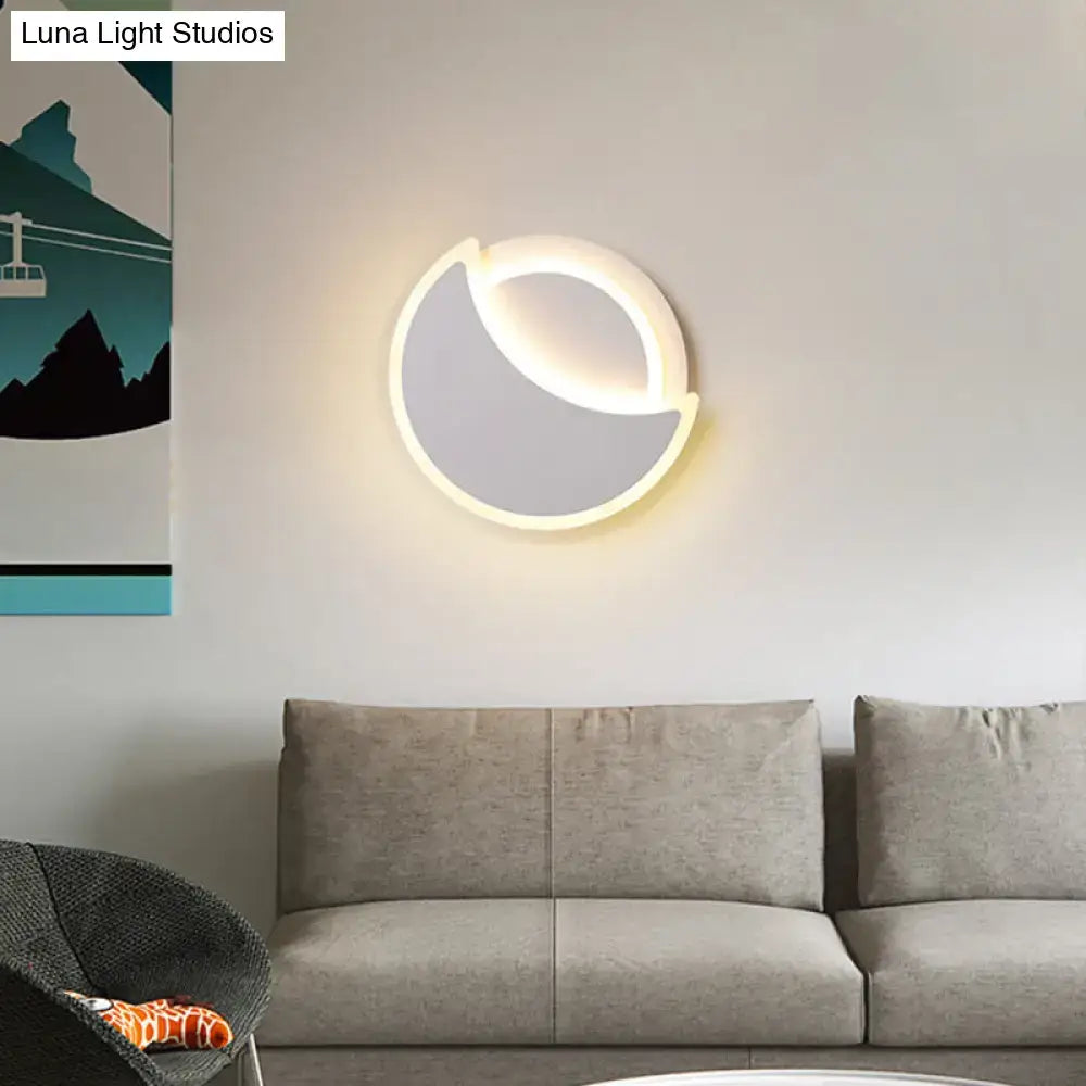 White Eclipse Wall Sconce by Decorbites, circular crescent LED wall light for modern spaces on Tampa Home & Garden Store