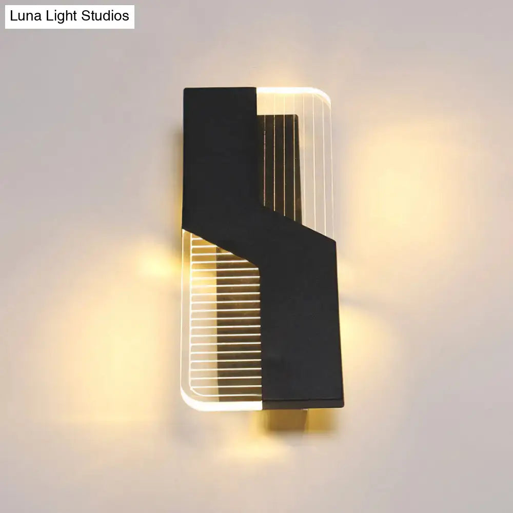 White Angular Wall Sconce with black geometric overlay and ribbed backplate by Decorbites on Tampa Home & Garden Store