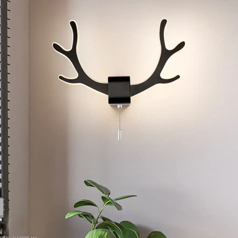 Black antler wall sconce with pull chain on square mount on Tampa Home & Garden Store