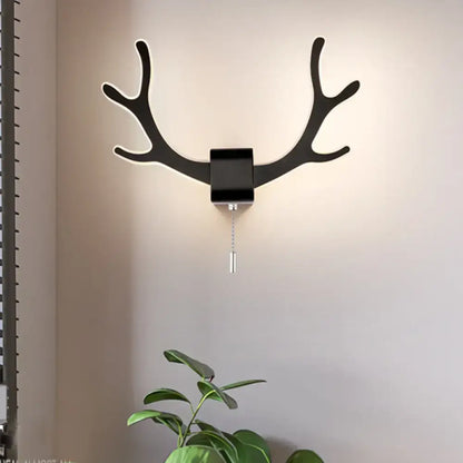 Black antler wall sconce with pull chain on square mount on Tampa Home & Garden Store