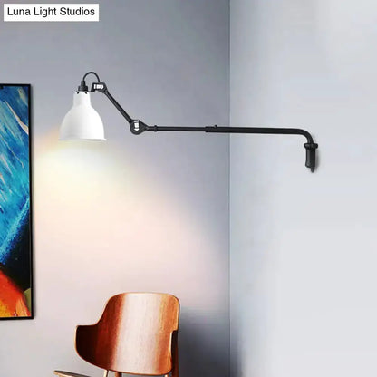Decorbites modern black metal articulated bedroom wall lamp with white glass shade on Tampa Home & Garden Store