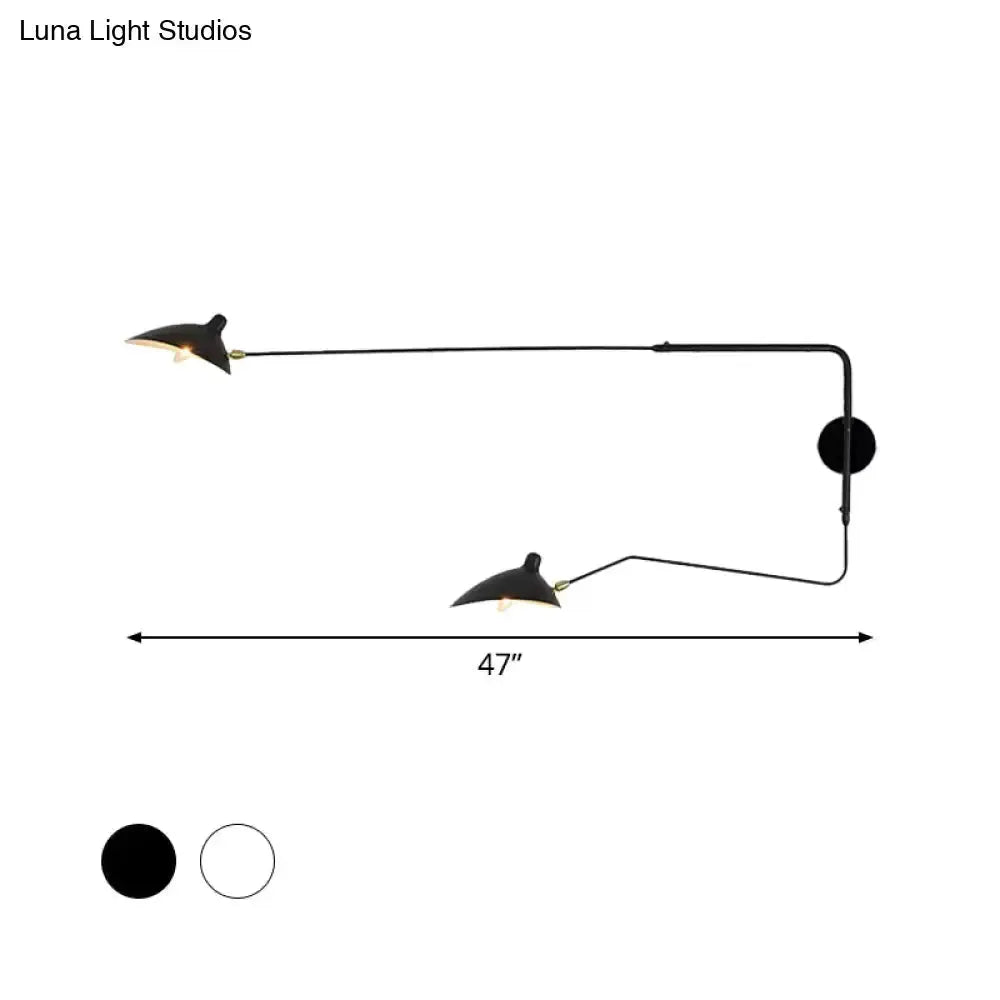 Decorbites black and white articulated wall sconce with two adjustable heads, 47in wide on Tampa Home & Garden Store