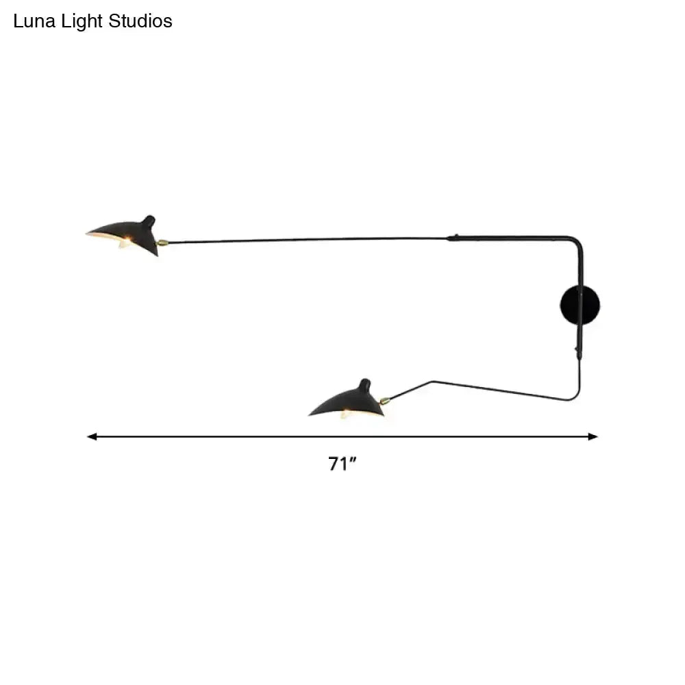 Decorbites black and white articulated wall sconce with two adjustable lamps, 71-inch span on Tampa Home & Garden Store