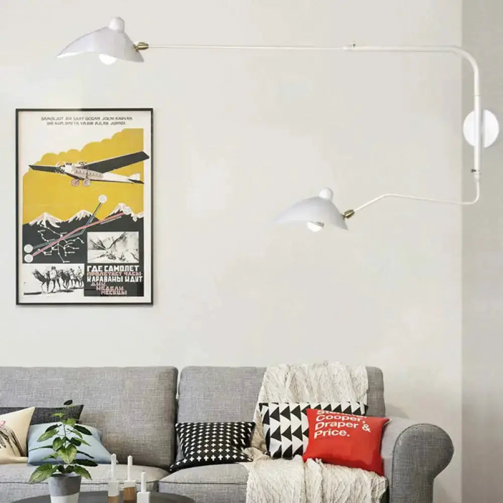 Modern black & white articulated wall sconce with two white shades Decorbites light fixture on Tampa Home & Garden Store