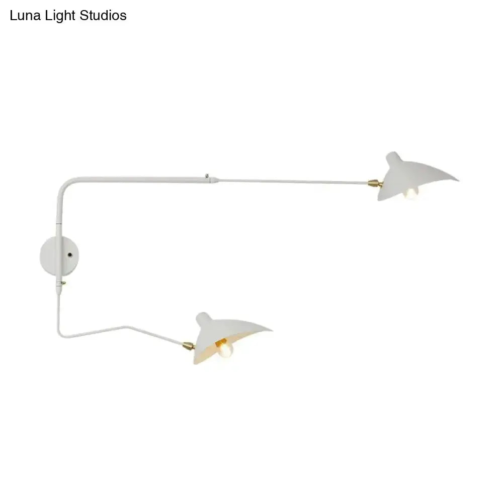 White articulated wall sconce with dual arms and cone shades brass accents Decorbites on Tampa Home & Garden Store