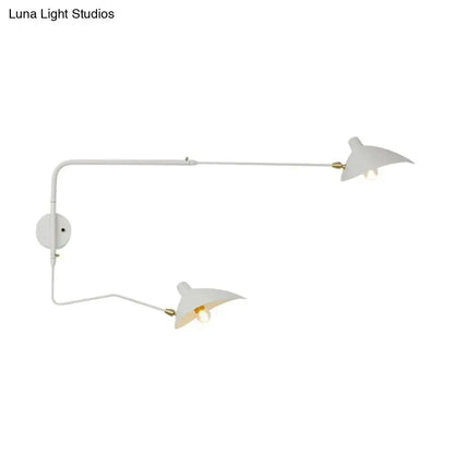 White articulated wall sconce with dual arms and cone shades brass accents Decorbites on Tampa Home & Garden Store