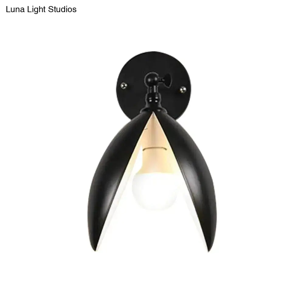 Black Bud Wall Sconce with cast iron petals, black finish, round backplate, Decorbites on Tampa Home & Garden Store