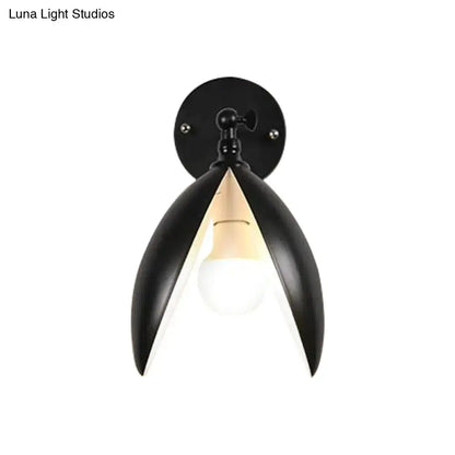 Black Bud Wall Sconce with cast iron petals, black finish, round backplate, Decorbites on Tampa Home & Garden Store