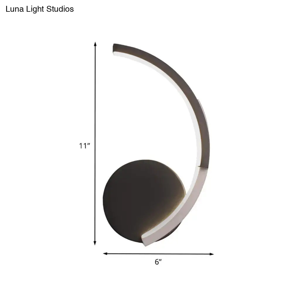 Curved LED Wall Sconce Decorbites; dark bronze arc, white LED light, 11in tall, 6in wide on Tampa Home & Garden Store