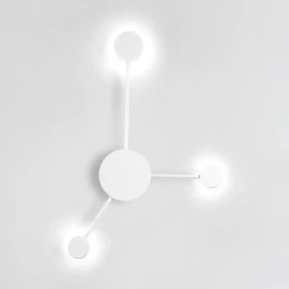 Modern white geometric wall sconce by Decorbites with three circular arms and glowing ends on Tampa Home & Garden Store