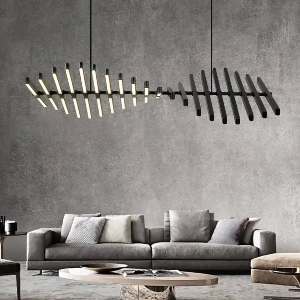Modern black and white LED chandelier pendant light by Decorbites, linear dual-tone bars on Tampa Home & Garden Store