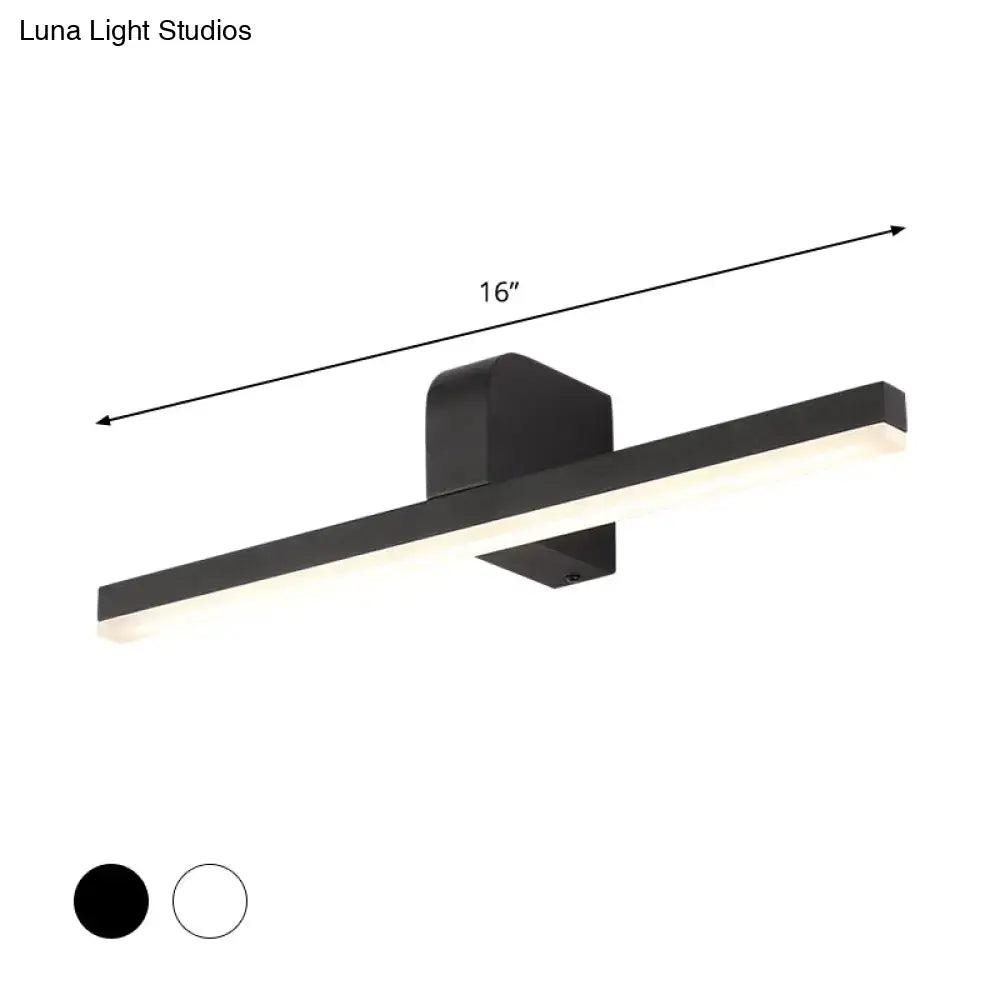 Black metal bathroom sconce, 16-inch horizontal bar, Decorbites brand, matte black finish on Tampa Home & Garden Store