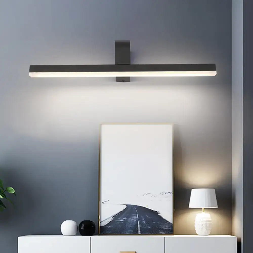 Black metal bathroom sconce with a horizontal LED bar, wall-mounted by Decorbites on Tampa Home & Garden Store