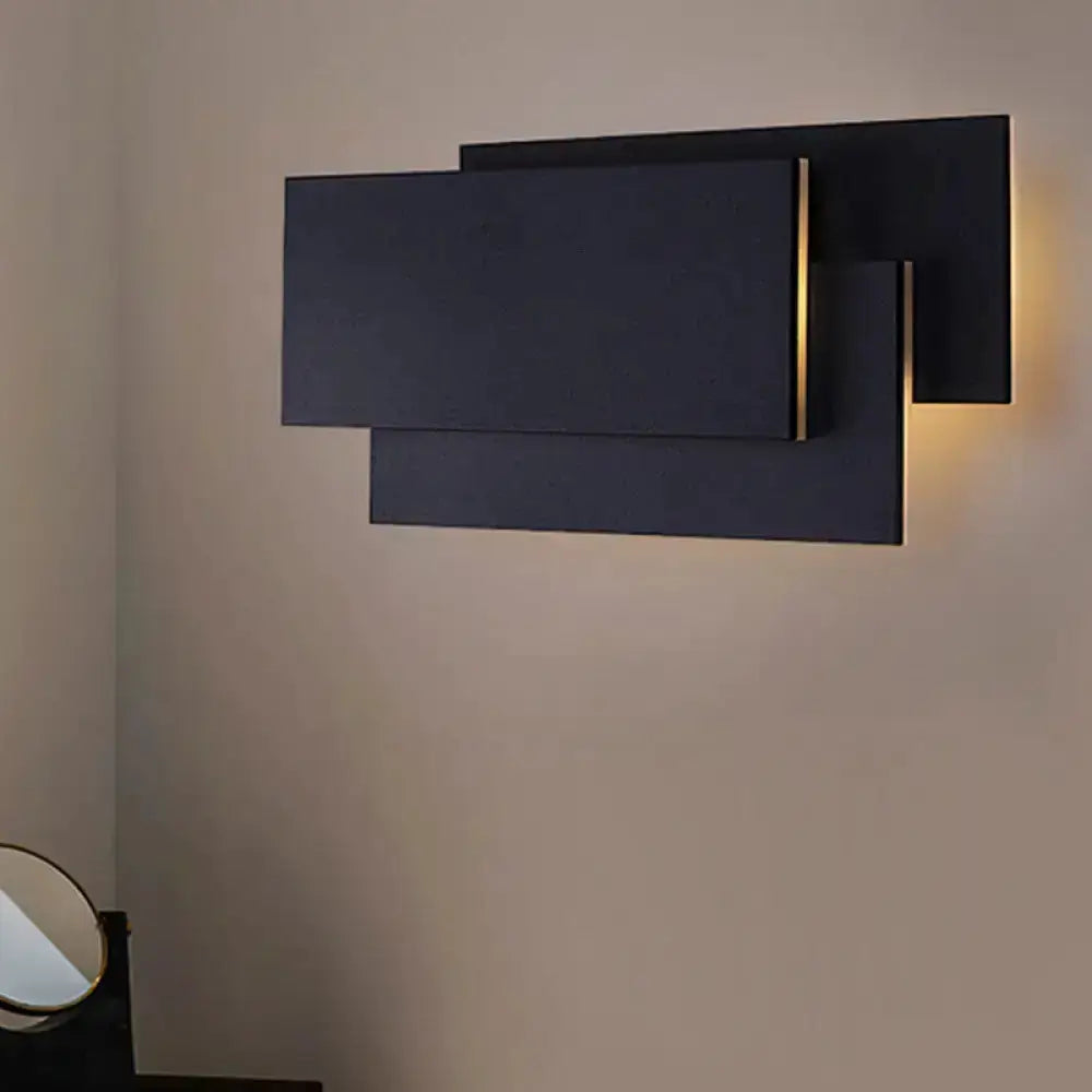 Decorbites modern black LED wall lamp with layered panels and gold accents on Tampa Home & Garden Store