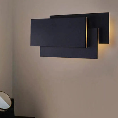 Decorbites modern black LED wall lamp with layered panels and gold accents on Tampa Home & Garden Store