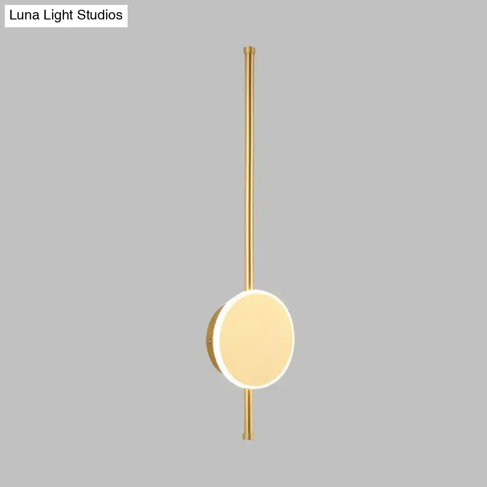 White LED Natural Tone Wall Sconce by Decorbites with gold vertical rod and round LED disc on Tampa Home & Garden Store