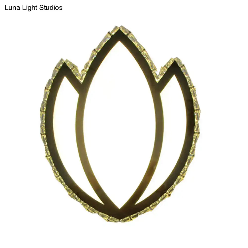 White Lotus Petal LED Wall Sconce with Crystal Shade - Modern Warm/White Lighting
