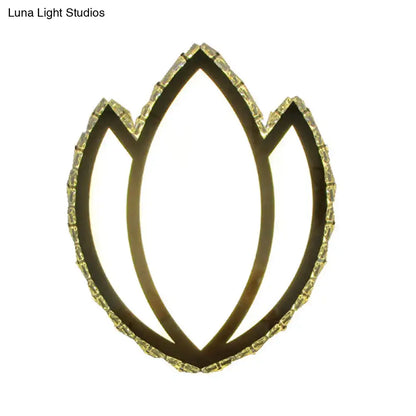 White Lotus Petal LED Wall Sconce with Crystal Shade - Modern Warm/White Lighting