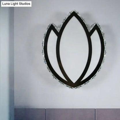 White Lotus Petal LED Wall Sconce with Crystal Shade - Modern Warm/White Lighting