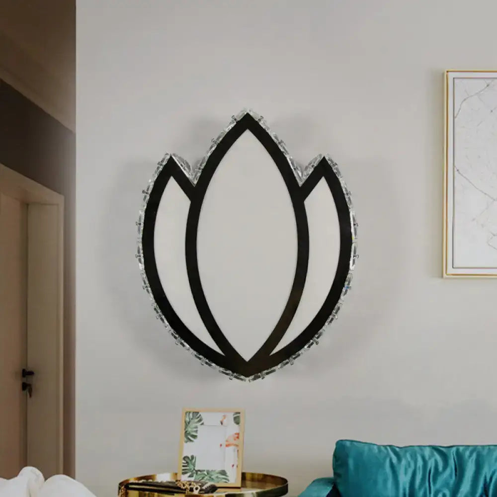 White Lotus Petal LED Wall Sconce with Crystal Shade - Modern Warm/White Lighting