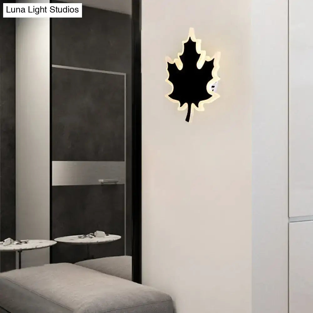 Black White Maple Sconce by Decorbites, wall-mounted maple leaf silhouette with warm backlight on Tampa Home & Garden Store