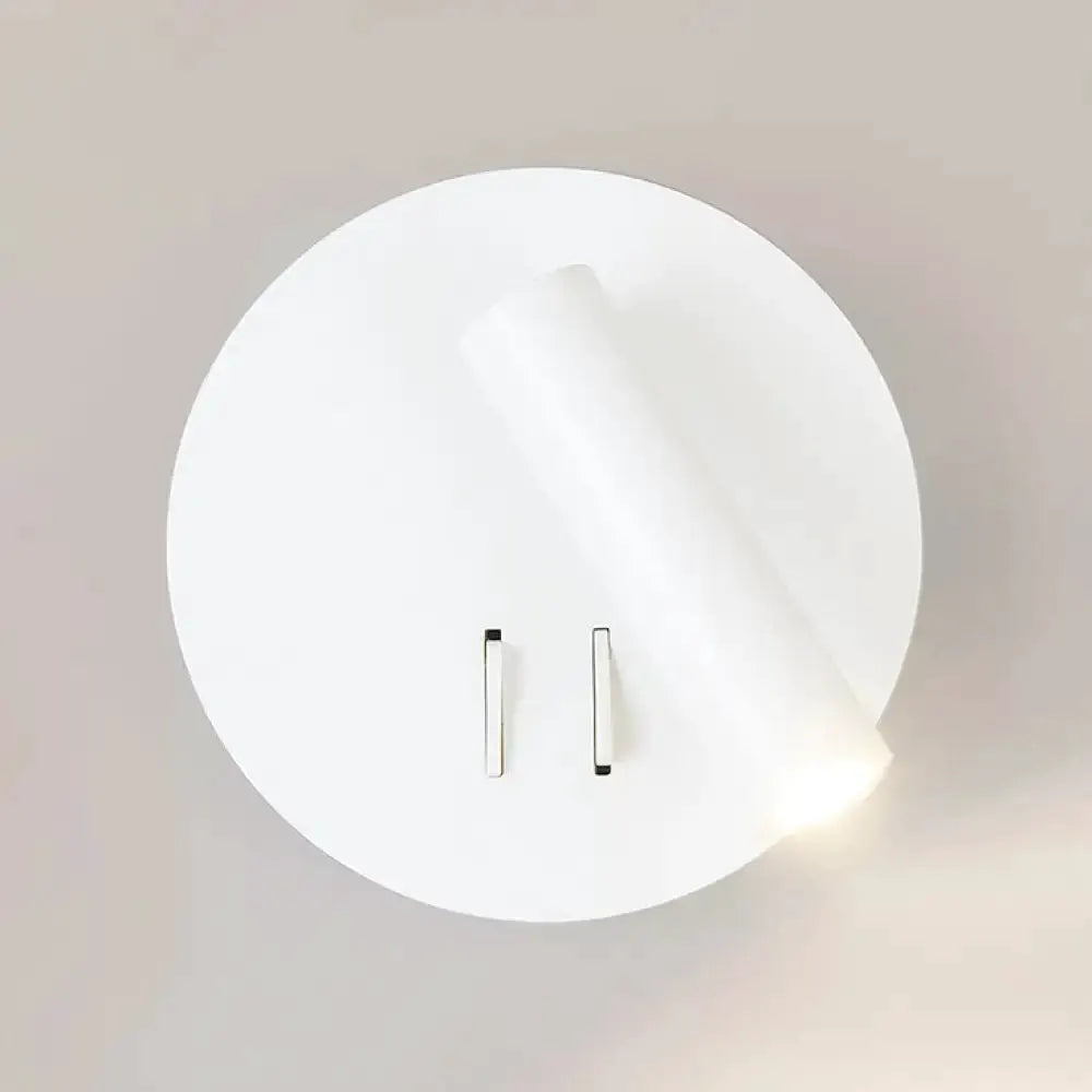 White metal wall lamp sconce by Decorbites with round backplate and slim vertical accents LED on Tampa Home & Garden Store