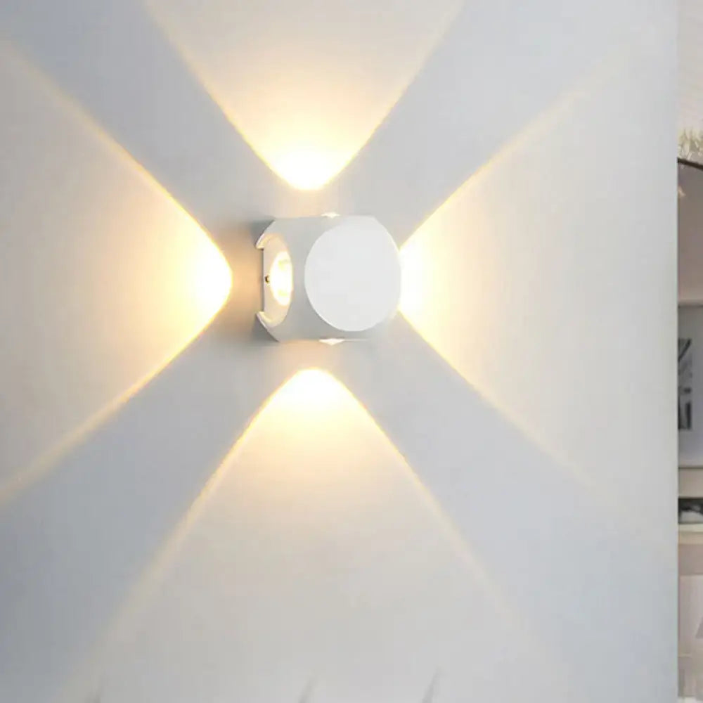 Mini Cube Wall Sconce white metal by Decorbites emitting warm uplight and downlight on Tampa Home & Garden Store