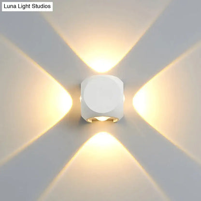Mini Cube Wall Sconce by Decorbites; white cube ceramic with warm ambient light on Tampa Home & Garden Store