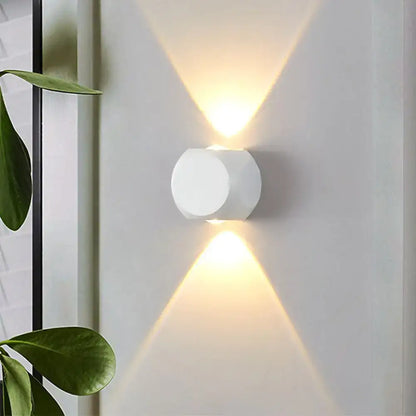 Mini Cube Wall Sconce by Decorbites, white cube wall light with warm glow and X-pattern on Tampa Home & Garden Store