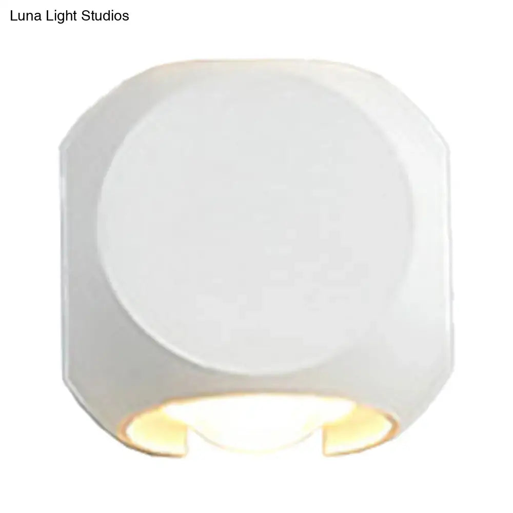 Mini Cube Wall Sconce white metal housing with round front disc and downward light Decorbites on Tampa Home & Garden Store