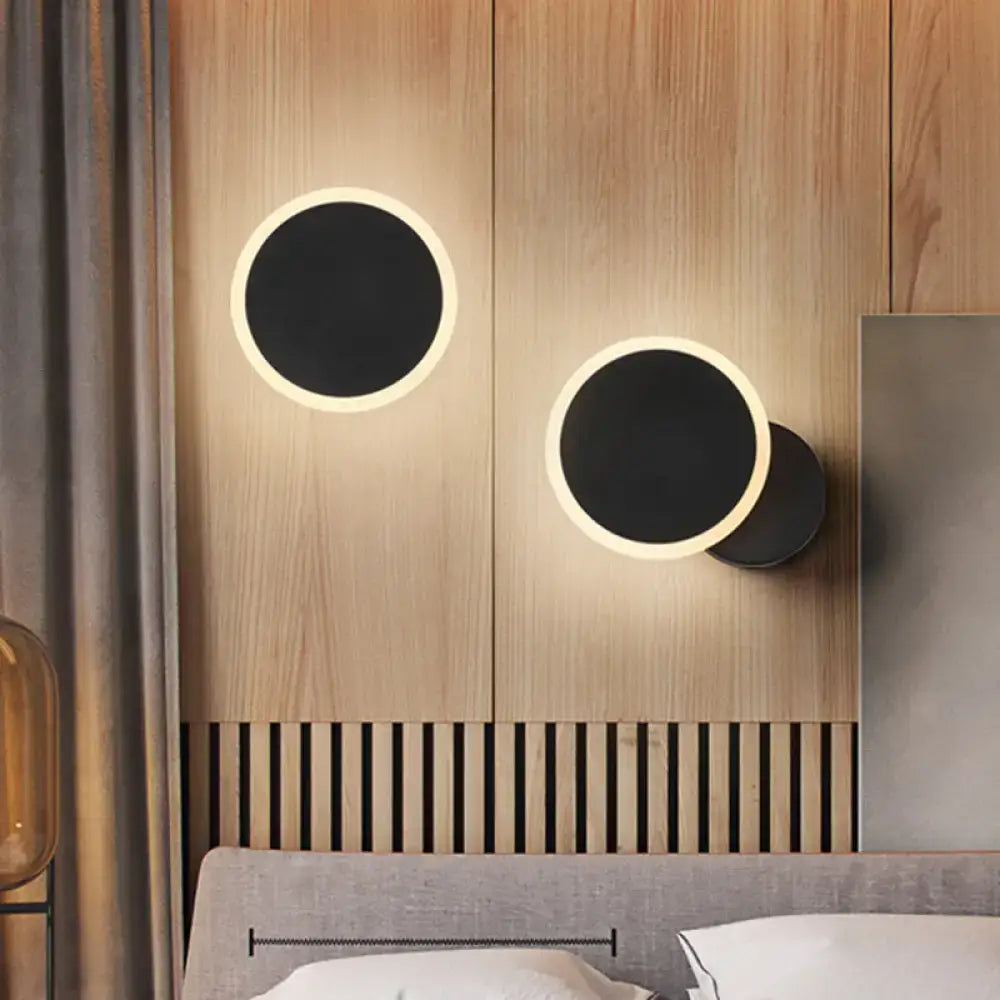 Decorbites Black White LED Sconce two round wall lights on wood panel on Tampa Home & Garden Store