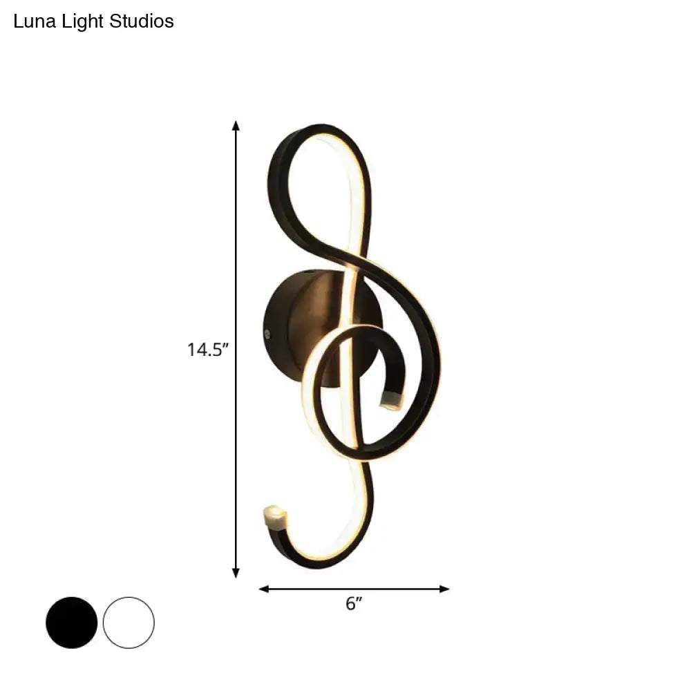 White musical note lamp wall sconce by Decorbites, black metal frame with white LED light on Tampa Home & Garden Store