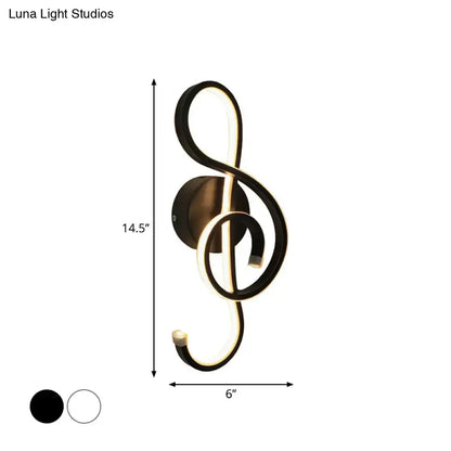 White musical note lamp wall sconce by Decorbites, black metal frame with white LED light on Tampa Home & Garden Store