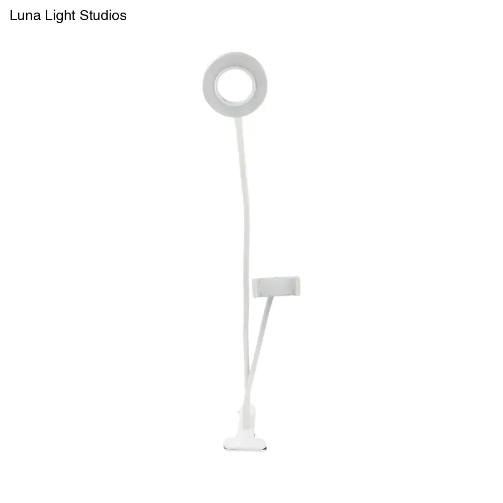 White USB mirror lamp with circular ring light on slim tall stand on Tampa Home & Garden Store
