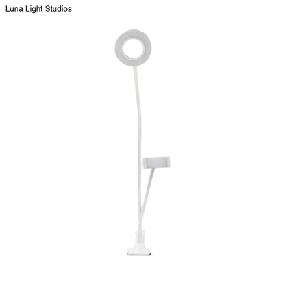 White USB mirror lamp with circular ring light on slim tall stand on Tampa Home & Garden Store
