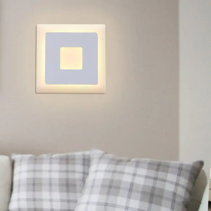 Acrylic Square Wall Sconce by Decorbites, white frame with blue inner panel and warm glow on Tampa Home & Garden Store