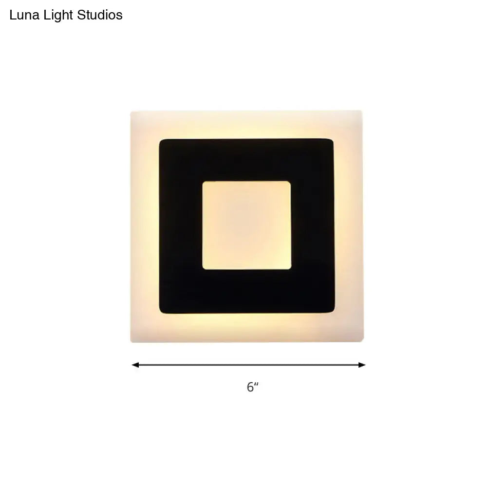 Acrylic Square Wall Sconce by Decorbites, black outer frame with glowing inner square, 6 in on Tampa Home & Garden Store