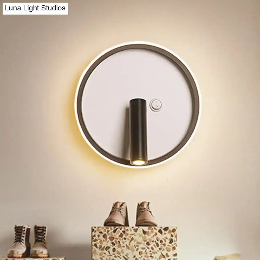 Warm Light Wall Sconce by Decorbites, white round backplate with black cylinder on Tampa Home & Garden Store