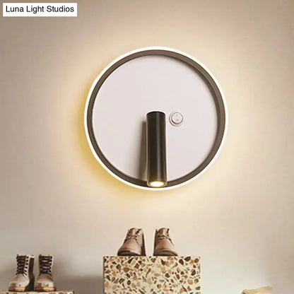 Warm Light Wall Sconce by Decorbites, white round backplate with black cylinder on Tampa Home & Garden Store