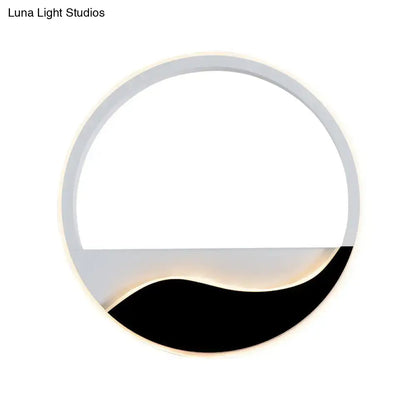Black Wave LED Sconce, circular wall light in white with black wave accent, Decorbites on Tampa Home & Garden Store